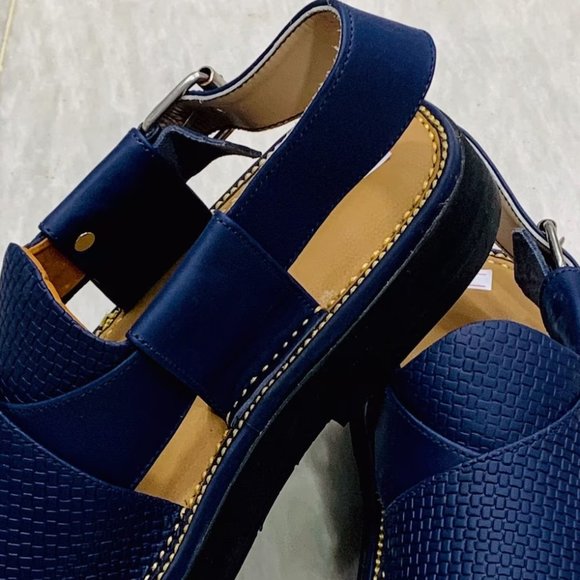 Blue Leather Sandals, Handmade Peshawari Chappal, Traditional Leather Blue - Picture 8 of 12